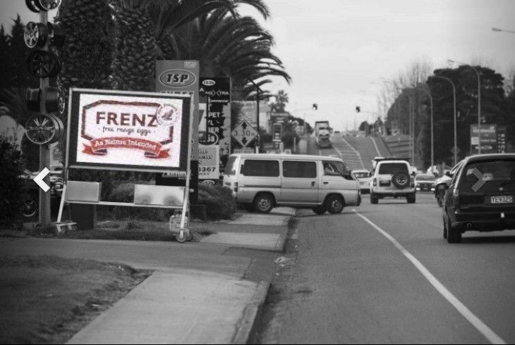 LED sign on Trolly on road greyscale