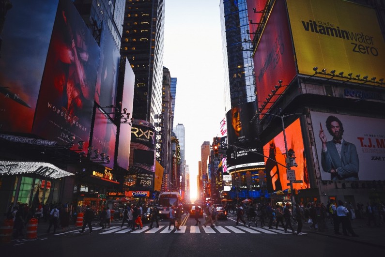 digital signage on busy city street